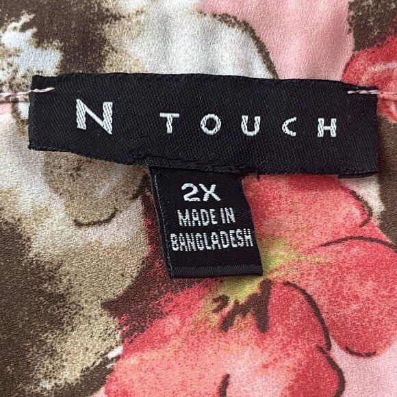 N Touch Tunic Top Women’s Sz 2X Roll Tab Sleeves Boho Coral Floral Lightweight - Picture 7 of 8